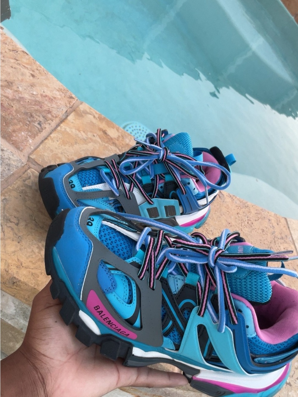 Balenciaga Kids Blue Pink Black Trail Sneaker